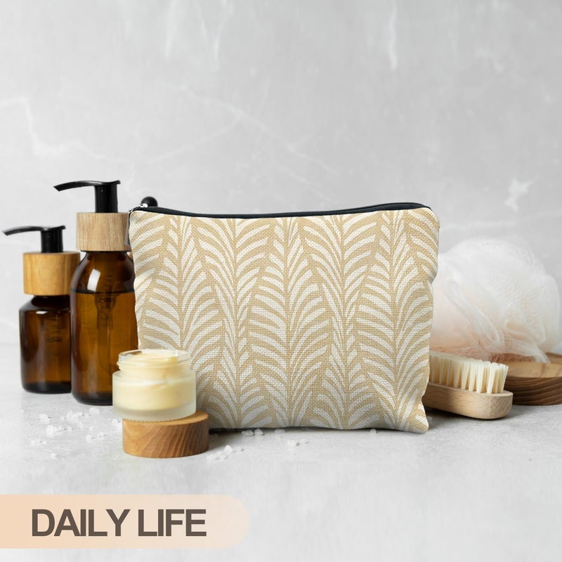 RYYCDOI Boho Beige Leaf Makeup Bag, Neutral Block Print Leaves Cosmetic Bags for Women, Minimalist Beige Botanical Zipper Makeup Pouch - Image 4